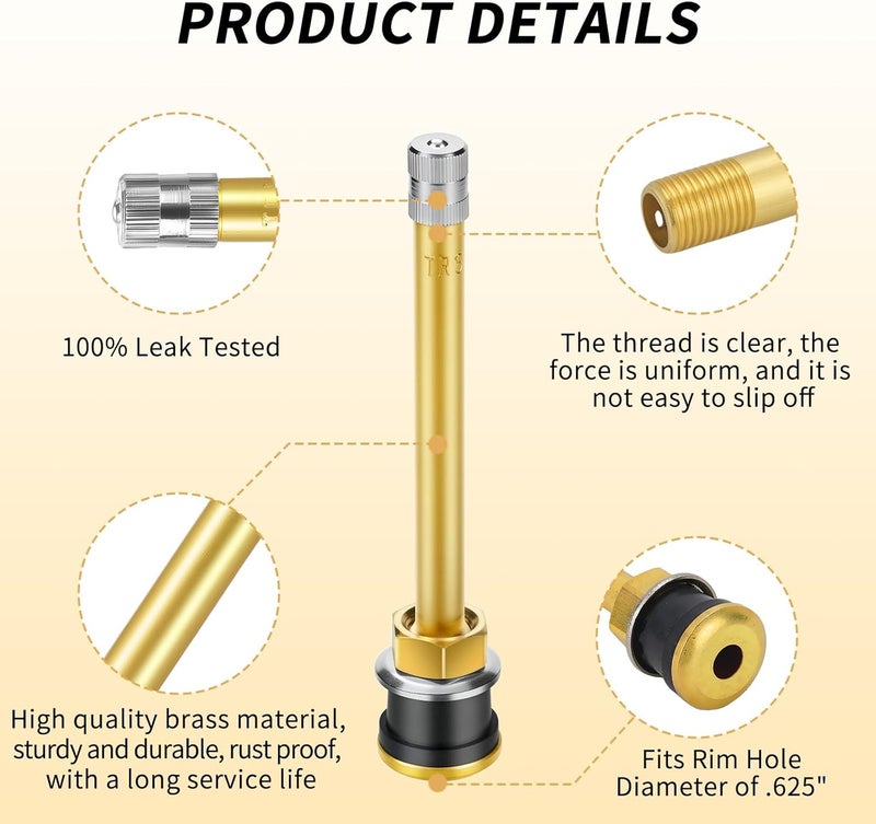 Dueilgo 10Pcs TR572 Truck Valve Stems, Length 3.94'' Straight Brass Clamp in Tubeless Truck Tire Valve Stems for Approx 0.625inch Diameter Valve Rim Holes - Image 3